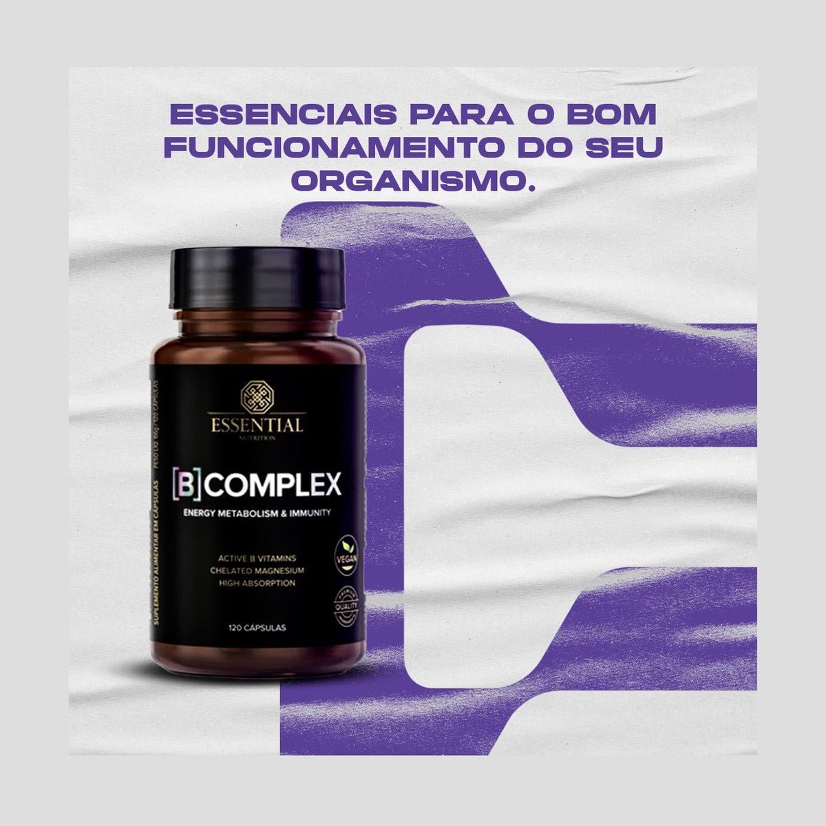 B Complex 120 Cápsulas Vitaminas do Complexo B Essential Nutrition - Essential Nutrition - Viva Nutrição B Complex 120 Cápsulas Vitaminas do Complexo B Essential Nutrition - Essential Nutrition - Viva Nutrição
