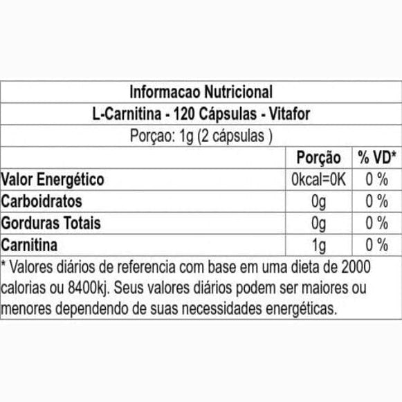 L - Carnitina 120 Cápsulas Vitafor Suplemento Natural Para Energia - Vitafor - Viva Nutrição L - Carnitina 120 Cápsulas Vitafor Suplemento Natural Para Energia - Vitafor - Viva Nutrição