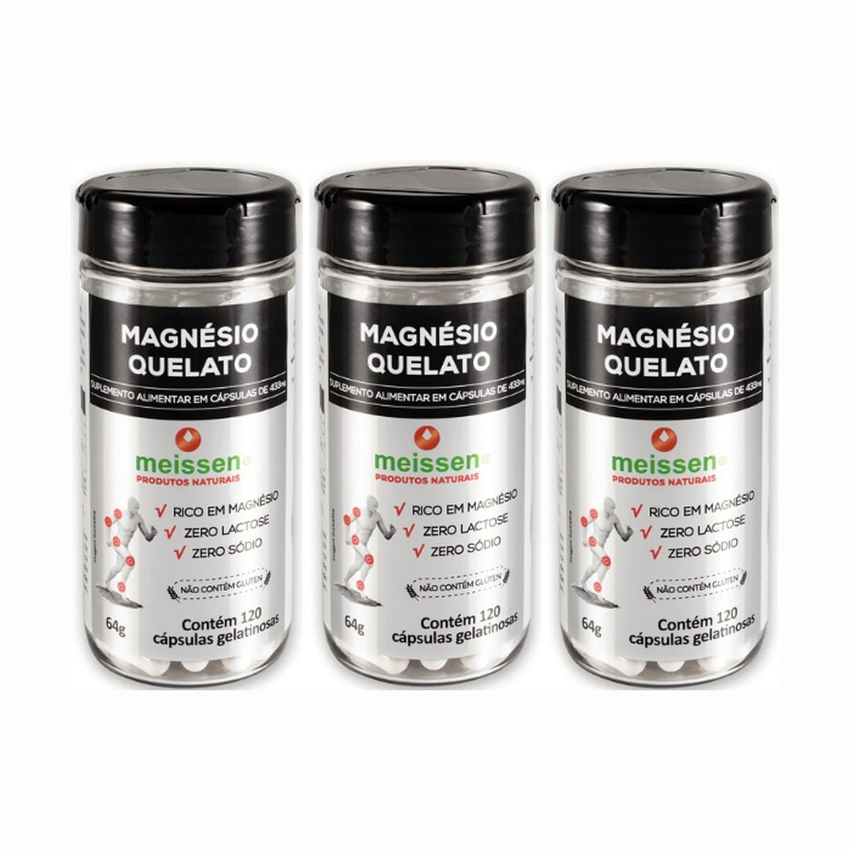 Magnésio Quelato 433 mg Meissen 120 Cápsulas Kit 3 Unidades - Meissen - Viva Nutrição Magnésio Quelato 433 mg Meissen 120 Cápsulas Kit 3 Unidades - Meissen - Viva Nutrição