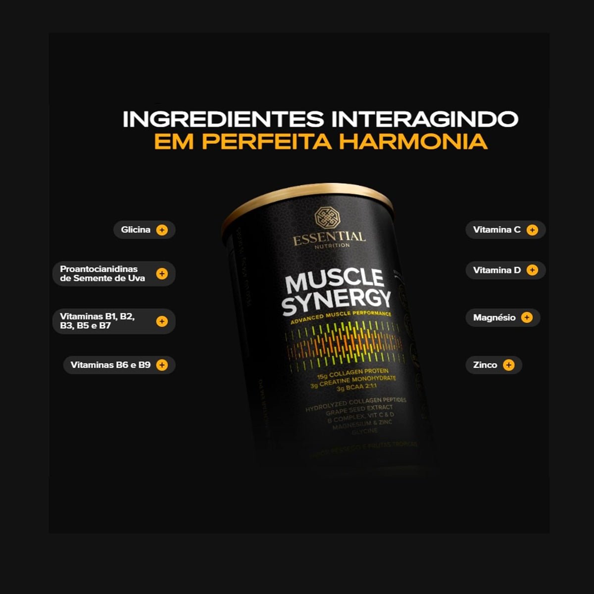 Muscle Synergy Colágeno Creatina BCAA Sabor Pêssego e Frutas Tropicais 454,5g Essential Nutrition - Essential Nutrition - Viva Nutrição Muscle Synergy Colágeno Creatina BCAA Sabor Pêssego e Frutas Tropicais 454,5g Essential Nutrition - Essential Nutrition - Viva Nutrição