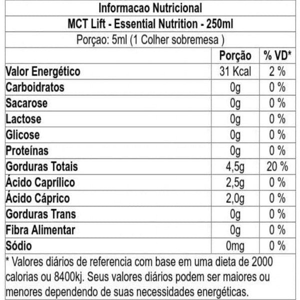 Óleo De Coco MCT Lift 250Ml Essencial Nutrition - Essential Nutrition - Viva Nutrição Óleo De Coco MCT Lift 250Ml Essencial Nutrition - Essential Nutrition - Viva Nutrição