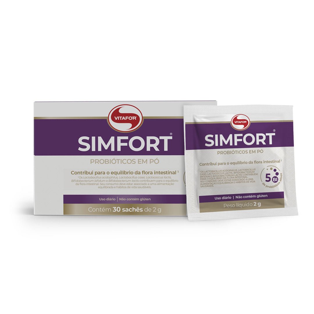 SIMFORT 30 Sachês de 2g Probióticos para Equilíbrio da Flora Intestinal - Vitafor - Viva Nutrição