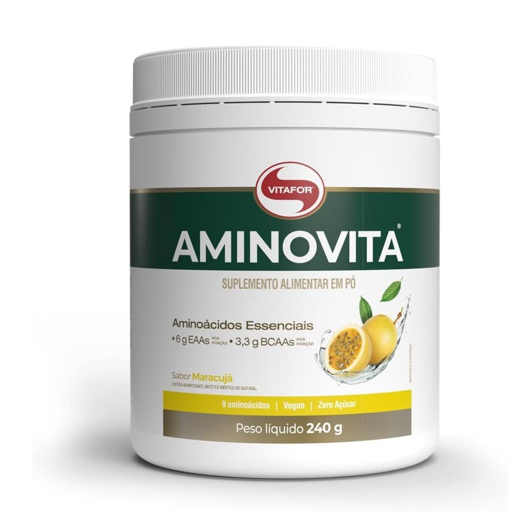 Vitafor Aminovita 240g Sabor Maracujá Suplemento Alimentar com Aminoácidos de Origem Vegetal - Vitafor - Viva Nutrição