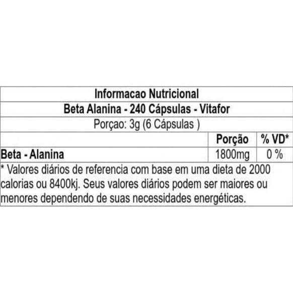 Vitafor Beta Alanina 240 Cápsulas Veganas Sem Glúten - Vitafor - Viva Nutrição Vitafor Beta Alanina 240 Cápsulas Veganas Sem Glúten - Vitafor - Viva Nutrição
