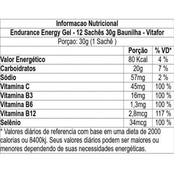 Vitafor Endurance Energy Gel 12 Sachês de 30g Baunilha - Vitafor - Viva Nutrição Vitafor Endurance Energy Gel 12 Sachês de 30g Baunilha - Vitafor - Viva Nutrição