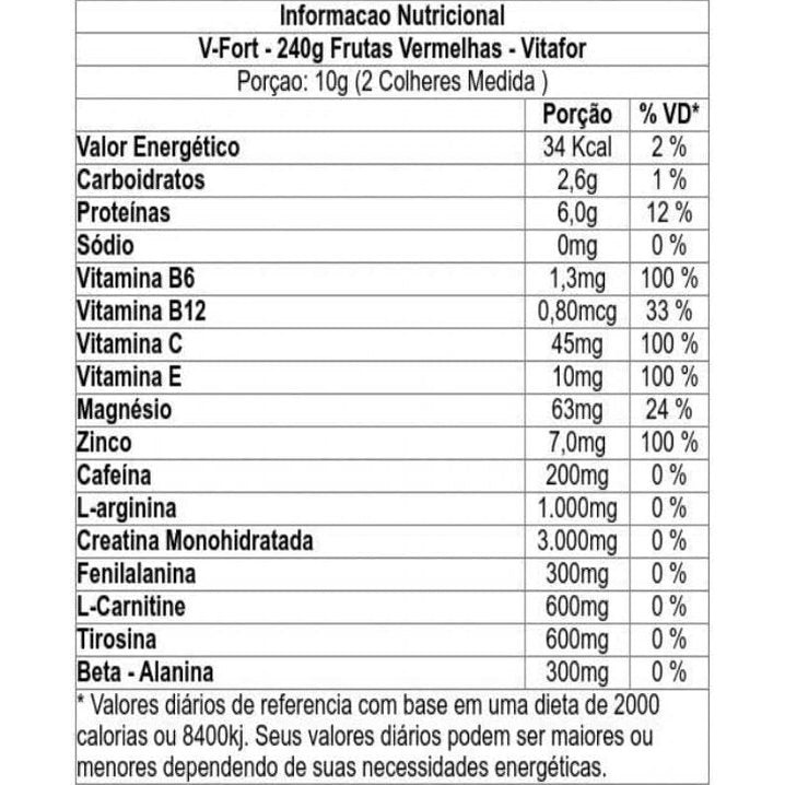 Vitafor V - Fort 240g Frutas Vermelhas Suplemento Alimentar com Aminoácidos Cafeína Vitaminas e Minerais - Vitafor - Viva Nutrição Vitafor V - Fort 240g Frutas Vermelhas Suplemento Alimentar com Aminoácidos Cafeína Vitaminas e Minerais - Vitafor - Viva Nutrição