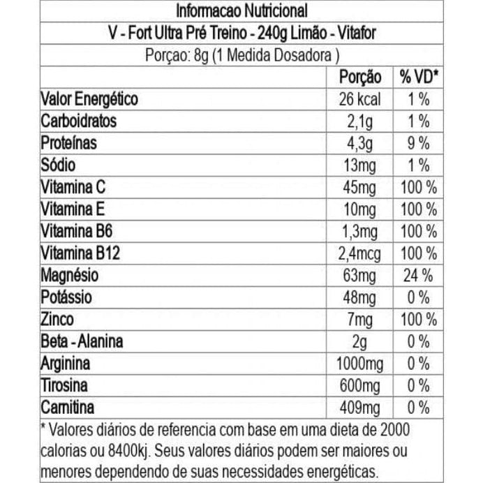 Vitafor V Fort Ultra 240g Sabor Limão Suplemento Alimentar Complexo B Magnésio Vitamina E Zinco Vitamina C - Vitafor - Viva Nutrição Vitafor V Fort Ultra 240g Sabor Limão Suplemento Alimentar Complexo B Magnésio Vitamina E Zinco Vitamina C - Vitafor - Viva Nutrição