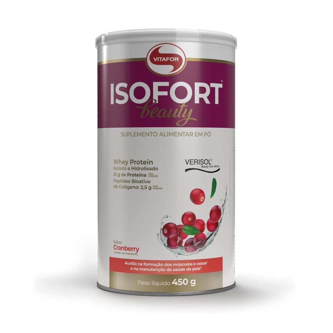 Vitafor Whey Isofort Beauty 450g Cranberry Com Colágeno Verisol - Vitafor - Viva Nutrição