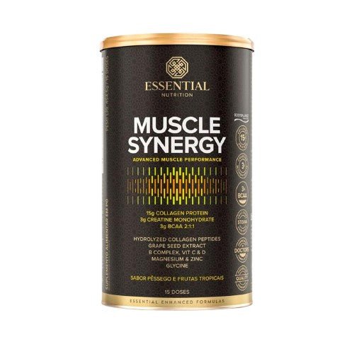 Muscle Synergy Colágeno Creatina BCAA Sabor Pêssego e Frutas Tropicais 454,5g Essential Nutrition - Essential Nutrition - Viva Nutrição
