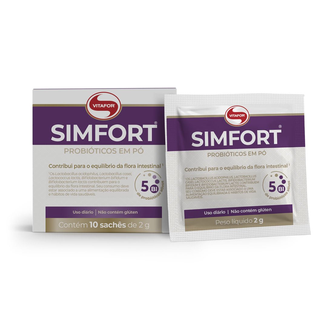 SIMFORT 10 Sachês de 2g Suplemento Probiótico para Equilíbrio da Flora Intestinal - Vitafor - Viva Nutrição