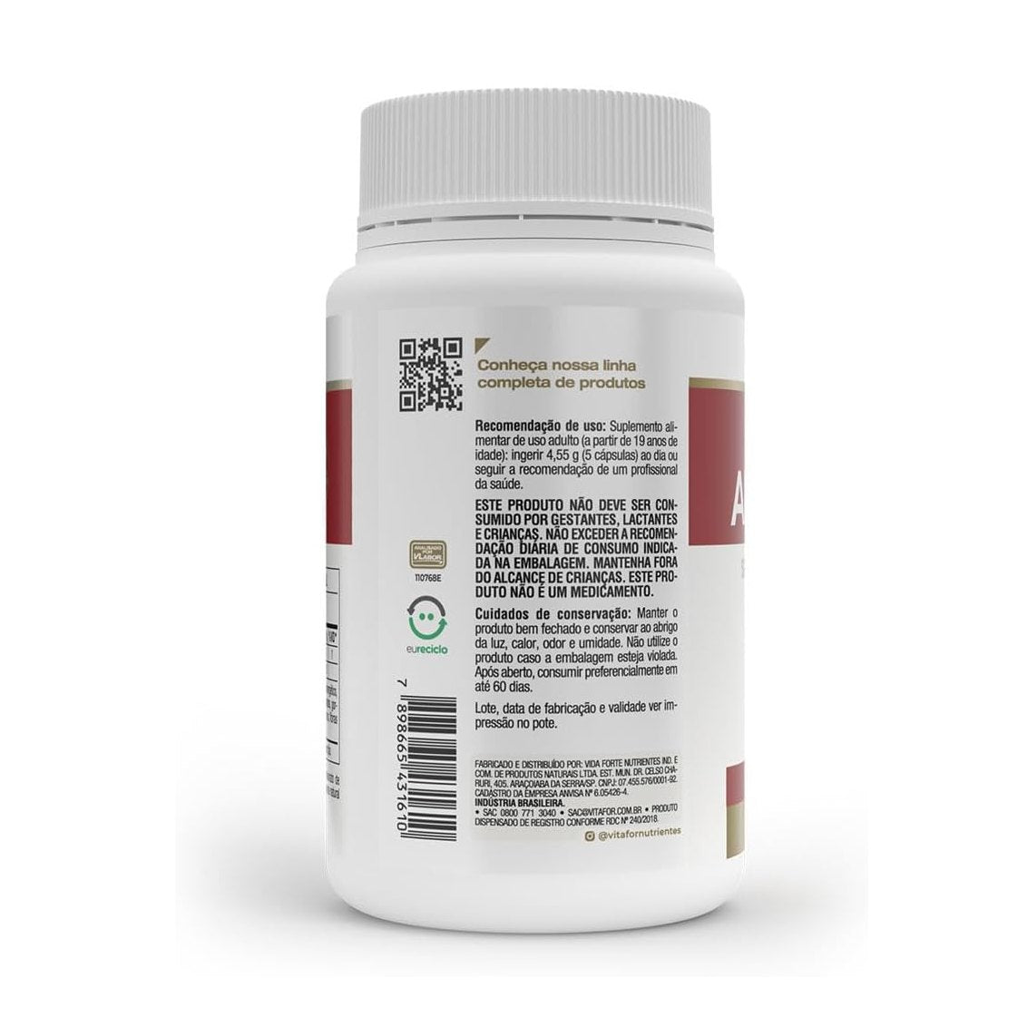 Vitafor Arginofor 120 Cápsulas L - Arginina Suplemento Sem Sabor - Vitafor - Viva Nutrição