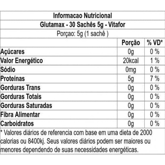 Vitafor Glutamax 30 Sachês de 5g L - Glutamina Solúvel em Água para Nutrição Enteral e Oral - Vitafor - Viva Nutrição