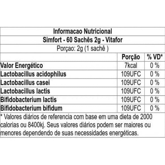 Vitafor Simfort 60 Sachês de 2g Probióticos Sem Sabor para Flora Intestinal - Vitafor - Viva Nutrição