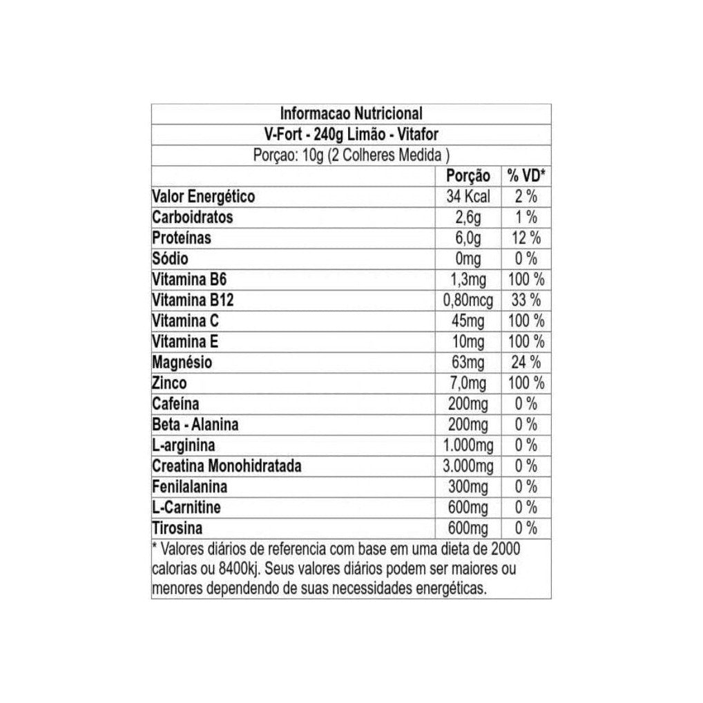 Vitafor V - Fort 240g Suplemento Pré Workout Limão - Vitafor - Viva Nutrição
