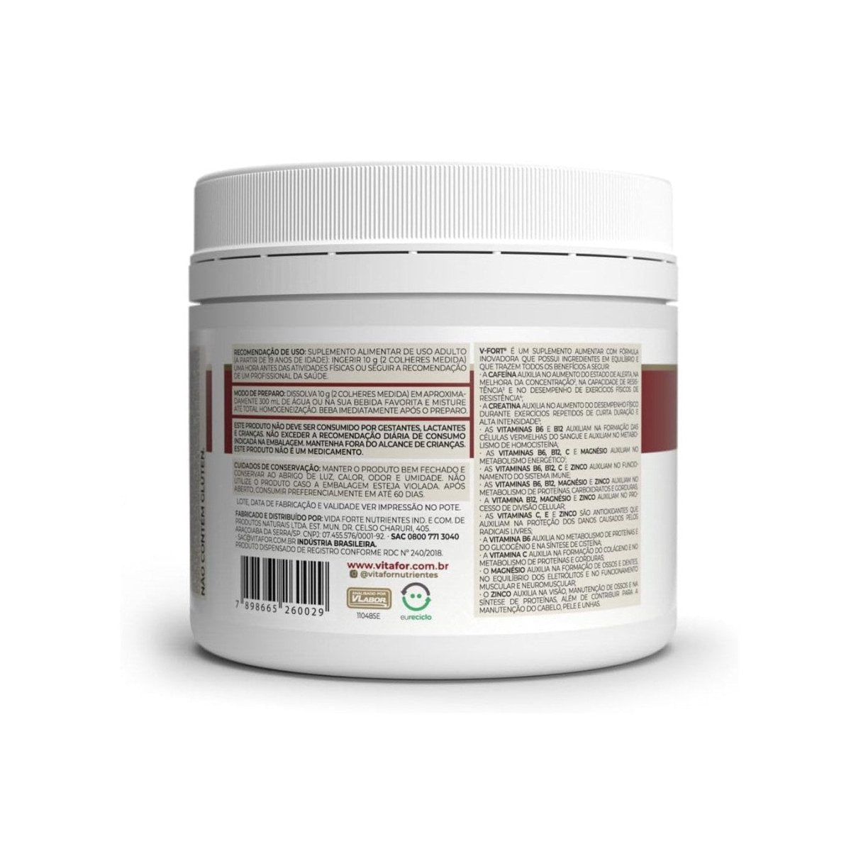 Vitafor V - Fort 240g Suplemento Pré Workout Limão - Vitafor - Viva Nutrição